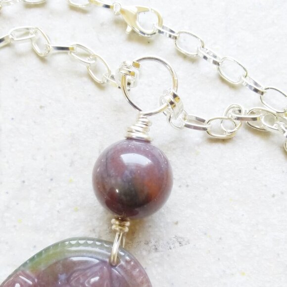 Guanyin ~ Mauve India Agate Amulet Necklace & Earring Set! Quan Yin Buddhism - Picture 10 of 13
